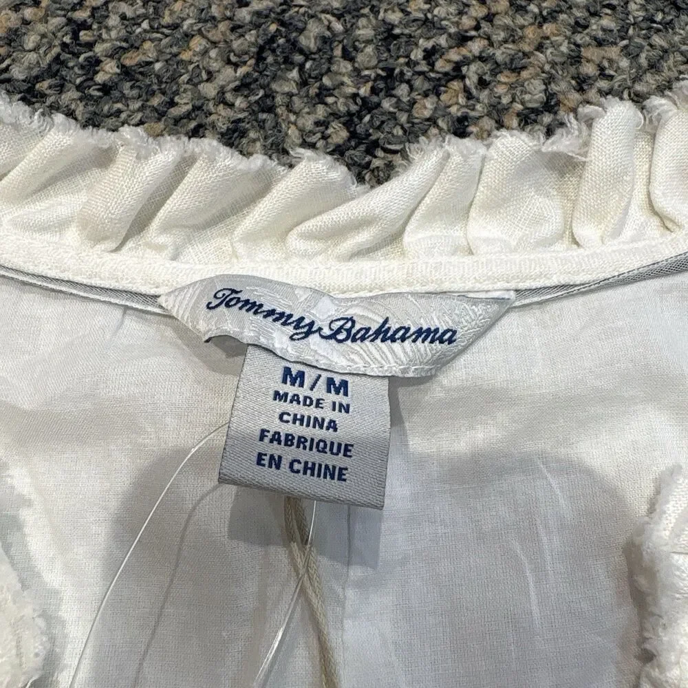 Tommy Bahama Two Palms Double Ruffle Dress Linen In White New Size Medium - Picture 4 of 8